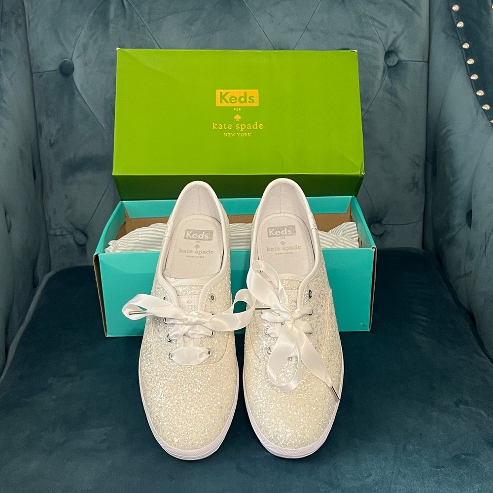 Kate Spade x Keds White Glitter Sneakers